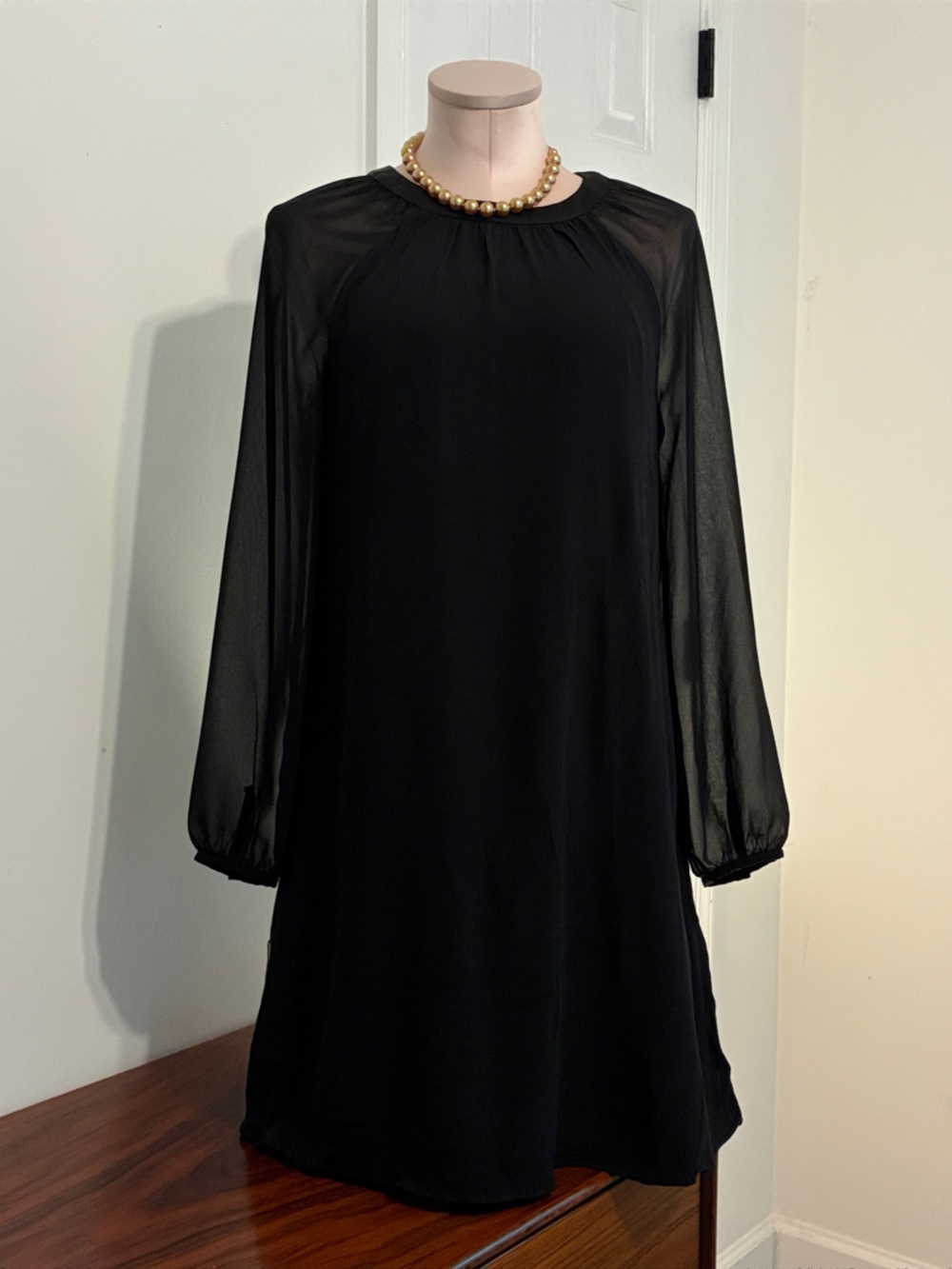 BODEN size 4R Women's Black Long Sleeve Sheer-Sleeve Shift Dress